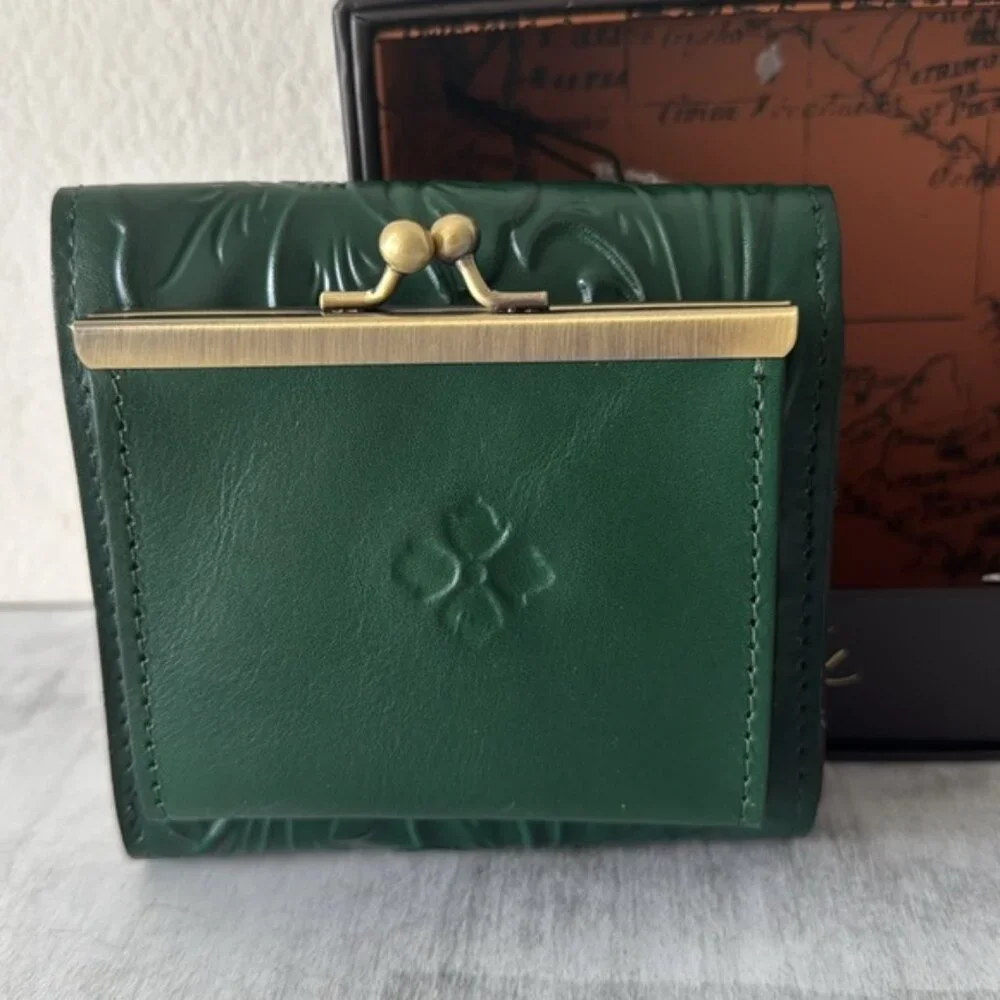 PATRICIA NASH Wallet Reiti Bi-Fold Tooled Leather RFID Green in Box
